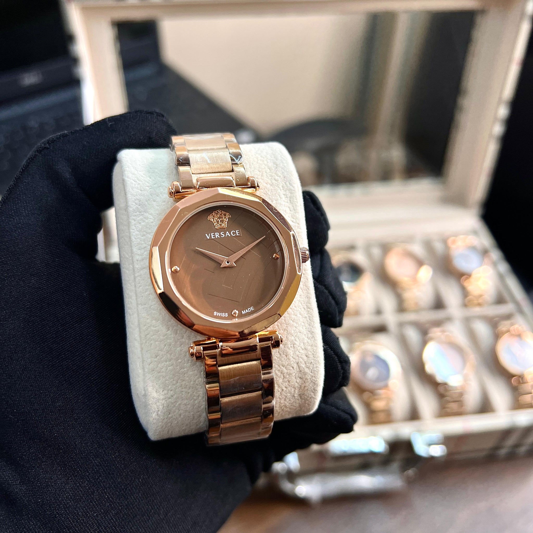 Versace Master Copy Rose Gold Watch with Chocolate Dial