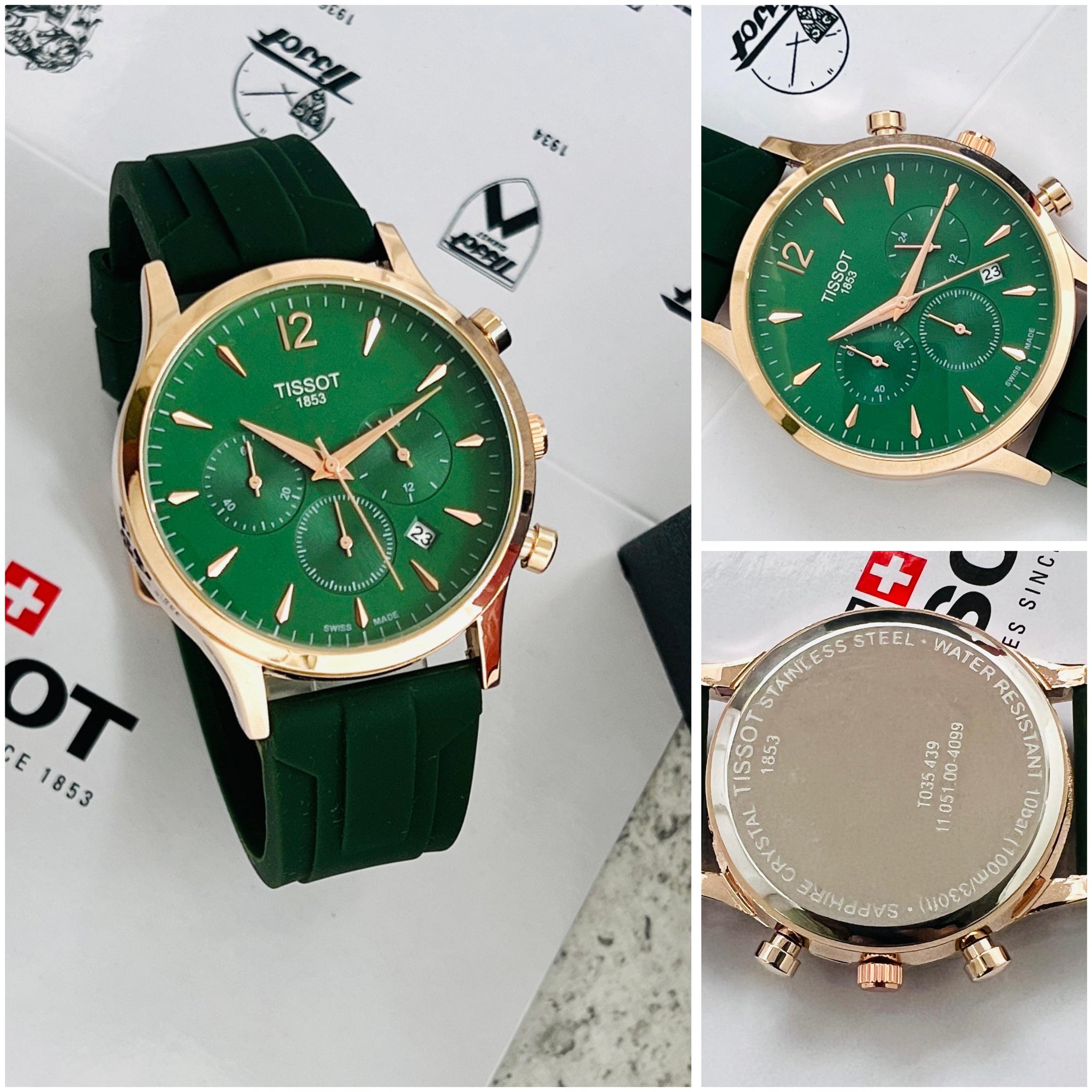 Master Copy: Tissot T035.439.11.051.00 – Elegant Chronograph with a Green Dial