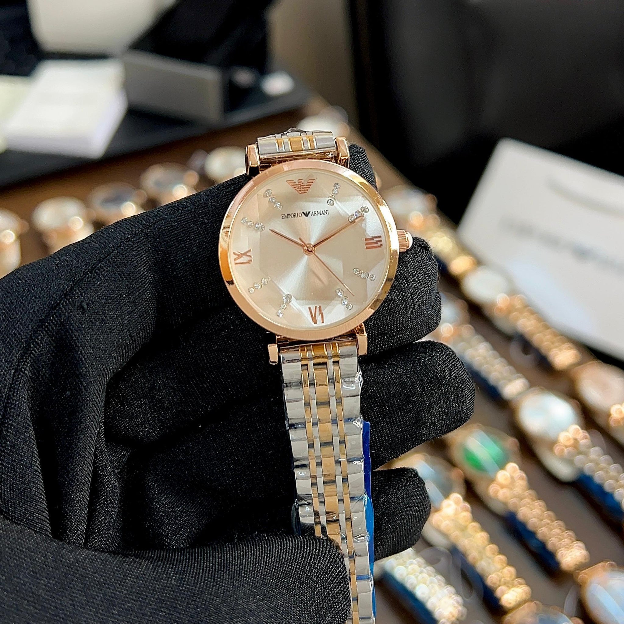 Elevate Your Look with This Exquisite Diamond-Studded Emporio Armani Master Copy"